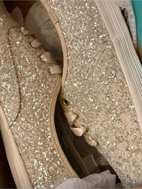 Kate Spade Keds Glitter Lace-Up Sneakers in Champagne Sparkle